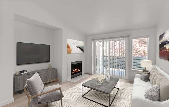 a living room with a couch and a coffee table