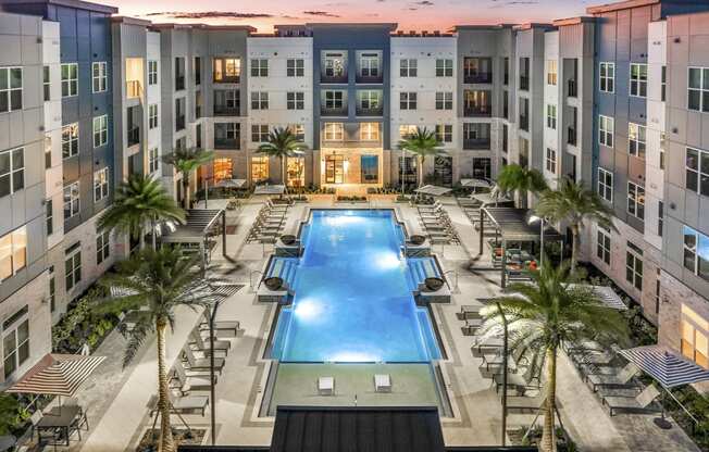 an overhead view of an apartment building with a swimming pool at The Overlook, Winter Garden