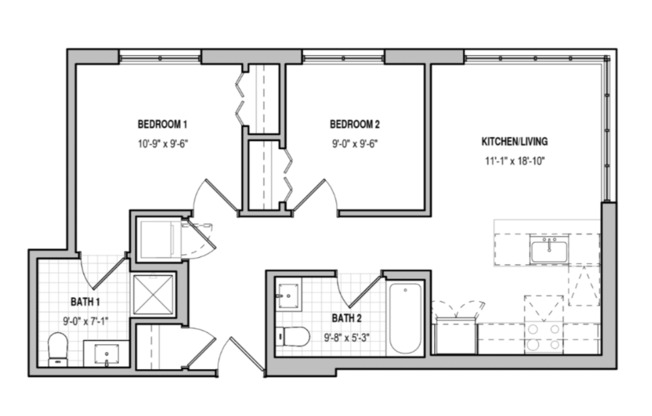 2 beds, 2 baths, 800 sqft, $2,404, Unit 305