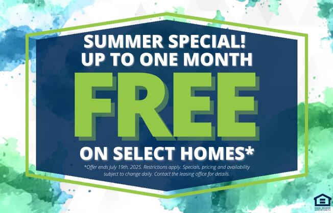 A promotional image advertising a summer special of up to one month free on select homes.