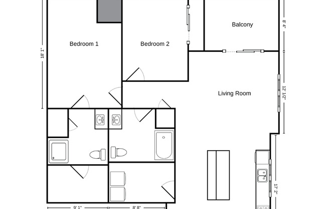 2 beds, 2 baths, 1,220 sqft, $2,650, Unit WR 305-200