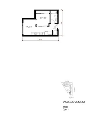 1 bed, 1 bath, 493 sqft, $1,916