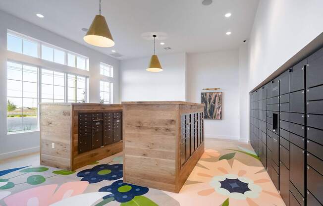a large wooden chest of drawers in a white room with a colorful rug on the floor
