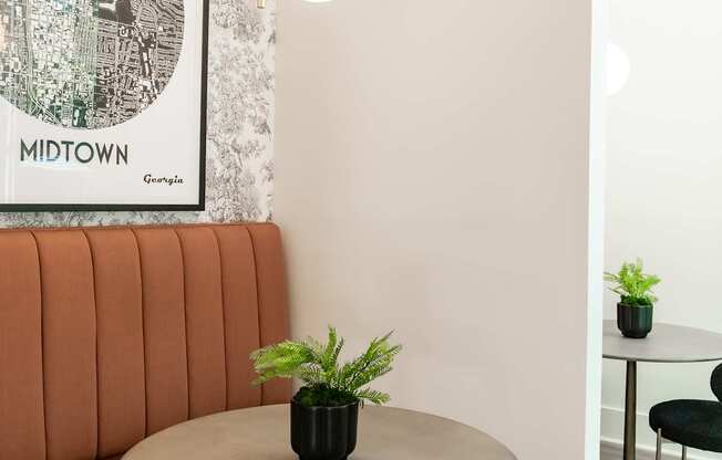 Coworking pods within clubroom space.