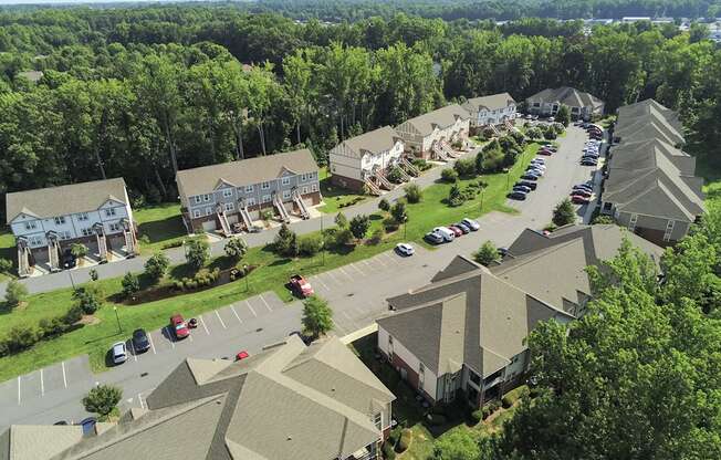 Aerial view of Legacy Cornelius Apartments in coveted location near Lake Norman and Ramsey Park Beach