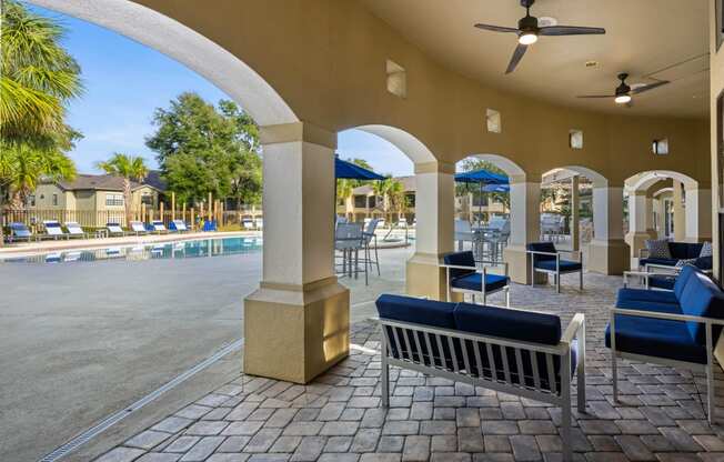 the pool area at the preserve at ballantyne commons apartments