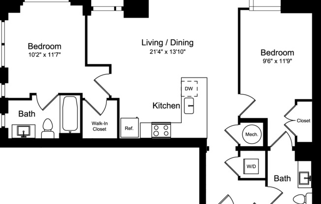 2 beds, 2 baths, 993 sqft, $4,215, Unit 701