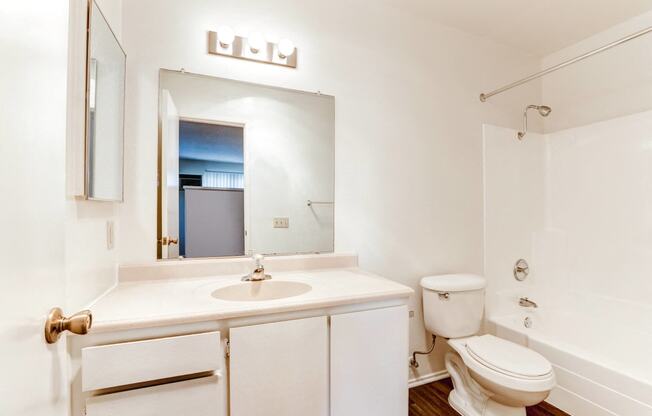 a bathroom with a sink toilet and a mirror