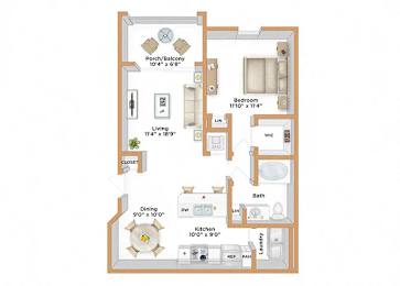 1 bed, 1 bath, 870 sqft, $1,664