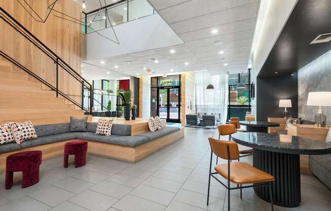 Resident Lounge Featuring Plush Benches and Bold FinResident Lounge Featuring Plush Benches and Bold Finishes