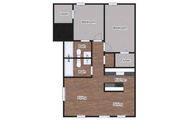 2 beds, 2 baths, 1,004 sqft, $1,260