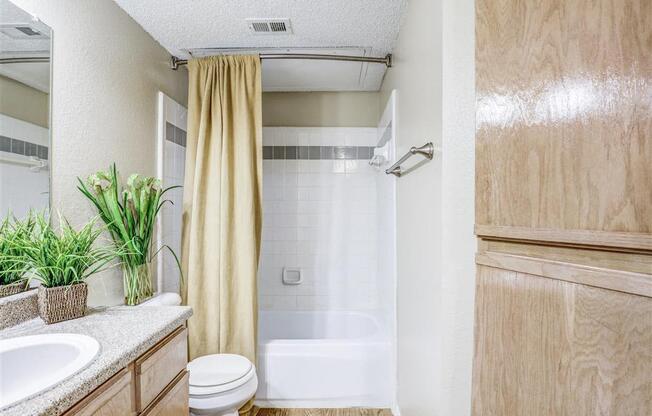 Excellent bathroom storage at Trinity Square Apartments in North Dallas, TX, For Rent. Now leasing 1 and 2 bedroom apartments.