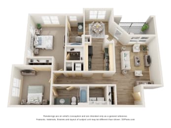 2 beds, 2 baths, 1,070 sqft, $1,825