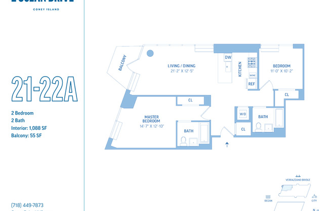 2 beds, 2 baths, 1,088 sqft, $6,100, Unit W22A