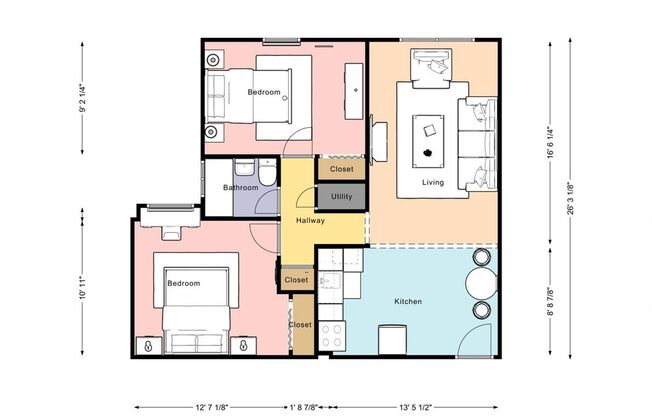 2 beds, 1 bath, 665 sqft, $950, Unit 1732P