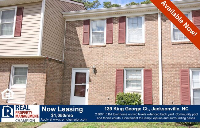 2 BD/1.5 BA Townhouse with Easy Access to Camp Lejeune