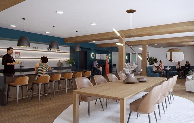 a rendering of a dining room with a table and chairs