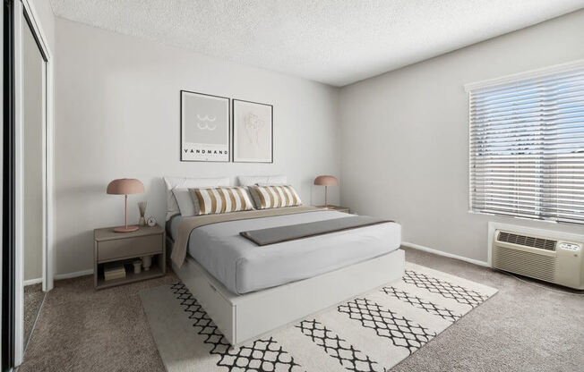 Model Bedroom 2 with Carpet & Window View at Forest Park Apartments in El Cajon, CA.