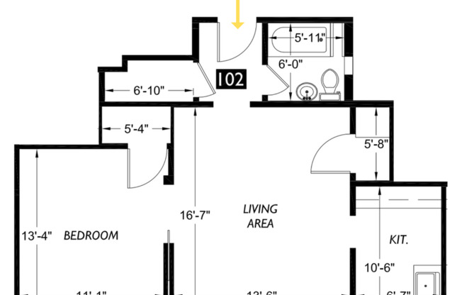 1 bed, 1 bath, 530 sqft, $1,695, Unit 102