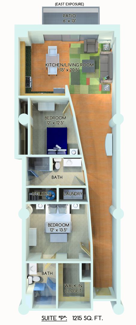 2 beds, 2 baths, 1,215 sqft, $2,050, Unit 312