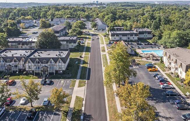 Aerial shot of Bavarian woods apartments in Middletown, Ohio