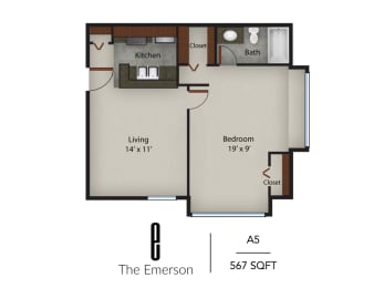 1 bed, 1 bath, 567 sqft, $677