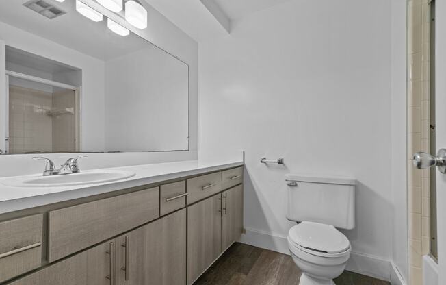 the preserve at ballantyne commons bathroom with toilet sink and mirror at Edge At Farmington Hills - Farmington Hills, MI, Michigan, 48334