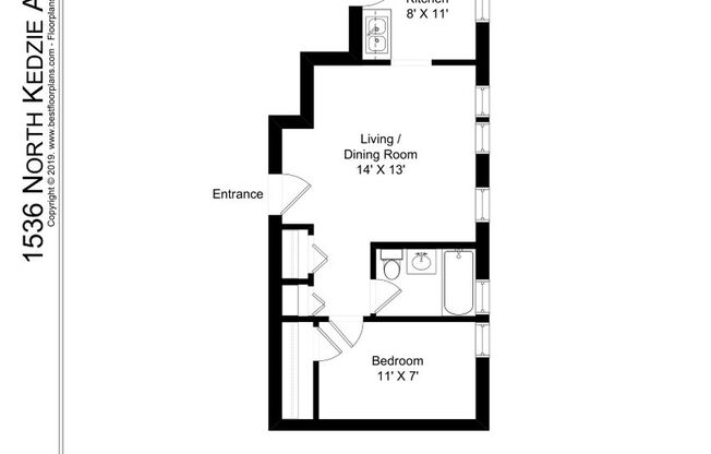 1 bed, 1 bath, 517 sqft, $1,795, Unit 1536-3J