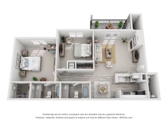 2 beds, 2 baths, 968 sqft, $1,416