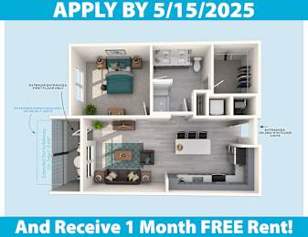 1 bed, 1 bath, 749 sqft, $1,850