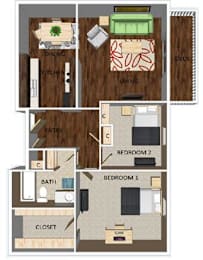 2 beds, 1 bath, 916 sqft, $1,340