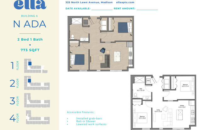 2 beds, 1 bath, 773 sqft, $1,310, Unit A223