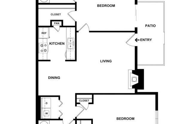 2 beds, 2 baths, 935 sqft, $1,150