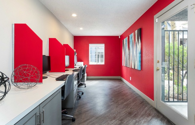 the preserve at ballantyne commons cyber office space with red walls