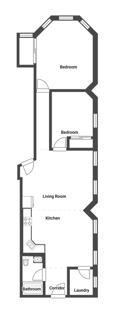 2 beds, 1 bath, 851 sqft, $1,500, Unit 2S