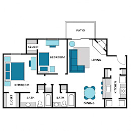 2 beds, 2 baths, 952 sqft, $1,357