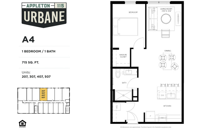 1 bed, 1 bath, 715 sqft, $1,625, Unit 207