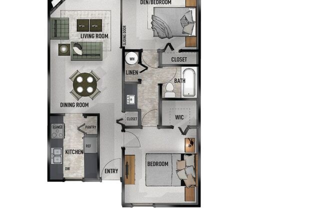 2 beds, 1 bath, 840 sqft, $1,582, Unit 0111