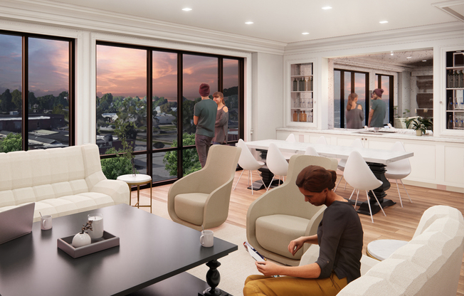 Quarter Phase II features a luxury resident lounge with a bar and fireplace