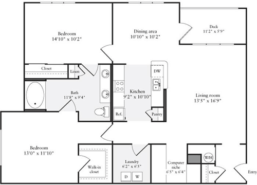 2 beds, 1 bath, 1,169 sqft, $3,210, Unit 1903