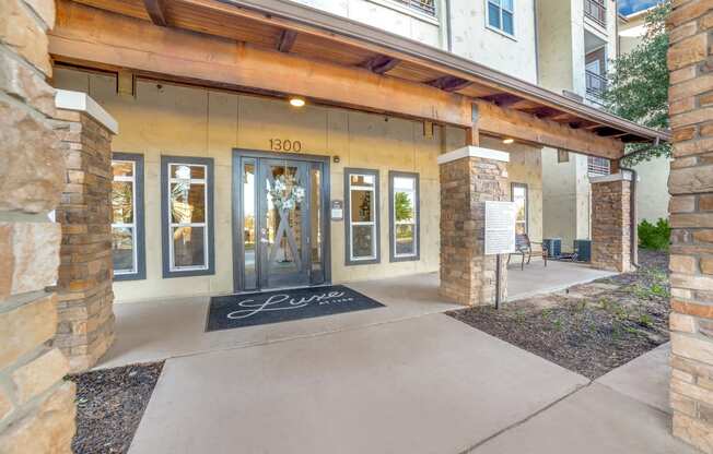 the entrance to the leasing office at the preserve apartments