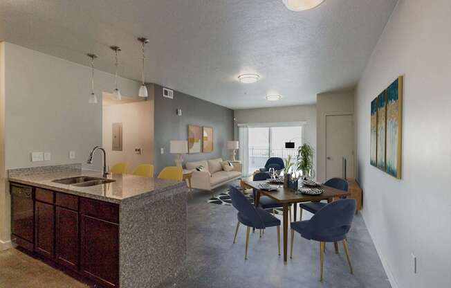 Kitchen and dining at Wilmington Flats Apartments, Utah, 84106