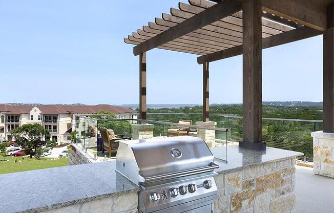 poolside pavilion with natural gas lined grills