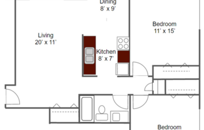 2 beds, 1 bath, 850 sqft, $1,279, Unit 24