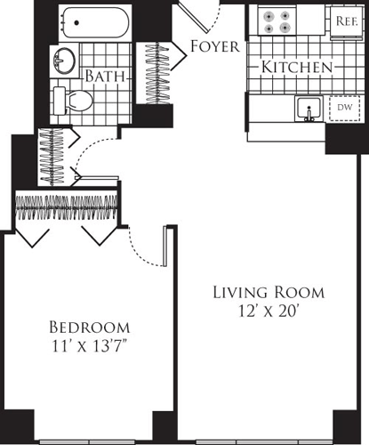 1 bed, 1 bath, 681 sqft, $4,596