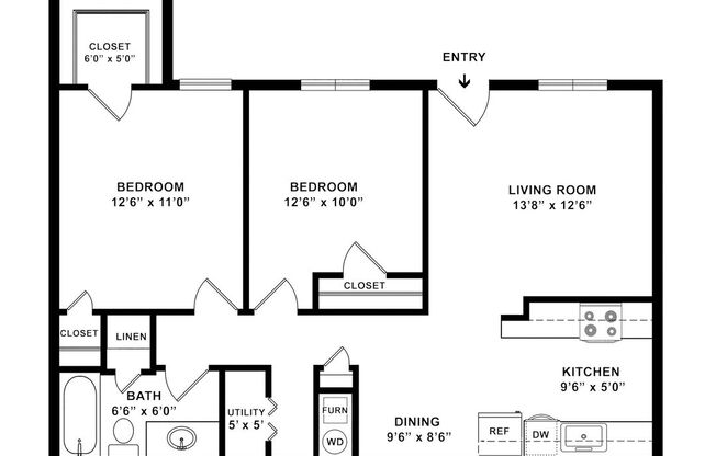 2 beds, 1 bath, 950 sqft, $1,318