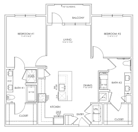 2 beds, 2 baths, 1,153 sqft, $1,679