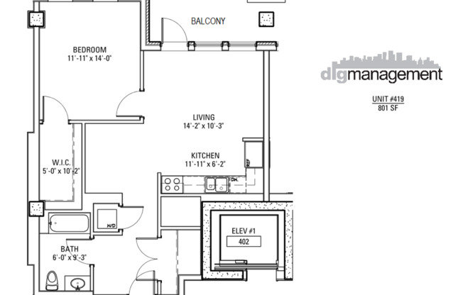1 bed, 1 bath, 673 sqft, $3,200, Unit 3833-419
