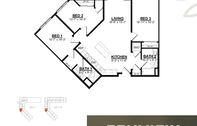 3 beds, 2 baths, 1,260 sqft, $2,379, Unit 111