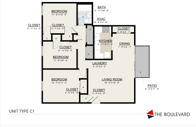 C1 Floor Plan at The Boulevard, Kansas, 66205